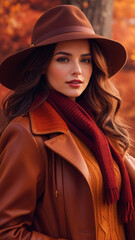 A stunningly realistic image showcasing a fashionable 
woman dressed in the latest autumn attire.