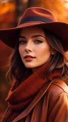 A stunningly realistic image showcasing a fashionable 
woman dressed in the latest autumn attire.