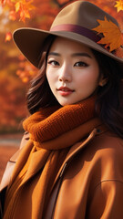 A stunningly realistic image showcasing a fashionable 
Korean woman dressed in the latest autumn attire.