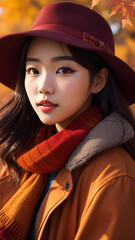  A stunningly realistic image showcasing a fashionable Korean woman dressed in the latest autumn attire.
