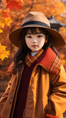 A stunningly realistic image showcasing a fashionable 
Korean girl dressed in the latest autumn attire.
