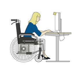 disabled woman on wheelchair working on cumputer - 643139158