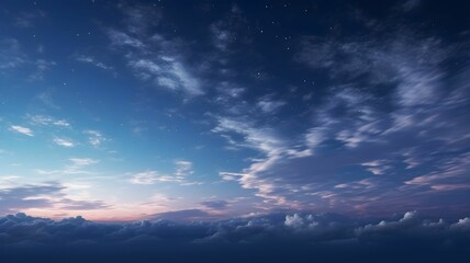 Sky at dusk, sunset, sky with cloud and stars, purple, blue, orange, pink, sky gradient, day with...