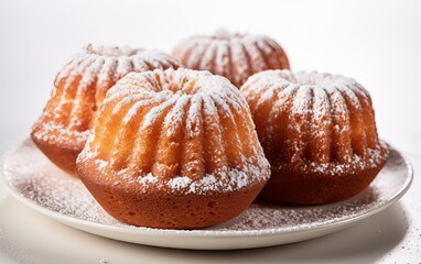 Obraz na płótnie Canvas Mini bundt, cakes, muffin with delicate icing sugar isolated on white background