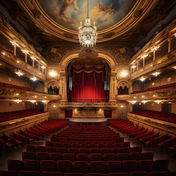 Opera concert hall with stage and red seats. Generative ai. 