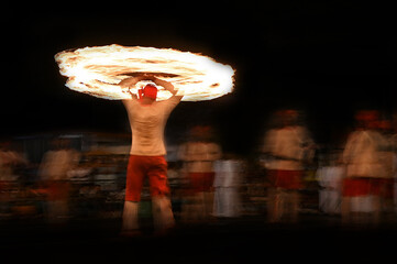 Motion Blur Long Exposure Photography Of Fire Ball Dancers At Kandy Esala Procession In Kandy, Sri Lanka. This Historical Parade Is Held Annually To Pay Homage To The Sacred Tooth Relic Of Lord Buddha