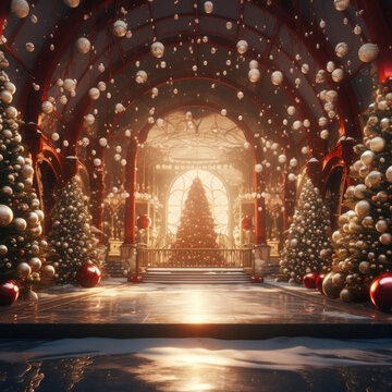 Cinematic Christmas trees in golden light 
