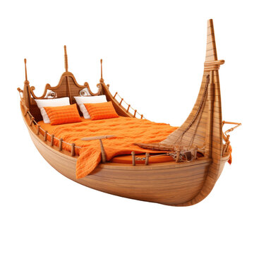 a bed shaped like a boat isolated on a transparent background, generative ai