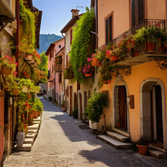 Traditional small Tuscany-style street in Italy. A depiction of architecture in Tuscan Italy.  Generative ai. 
