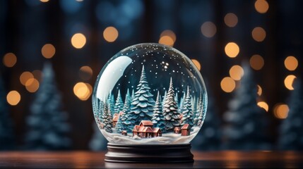 Fototapeta na wymiar Christmas glass ball with tree in it on winter background