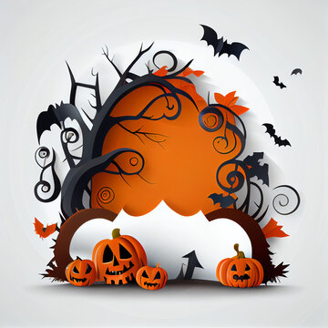 halloween banner clipart, solid white backgrond, Ai generated image