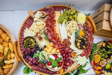 Delicious catering buffet with a variety of gourmet appetizers served at celebration.