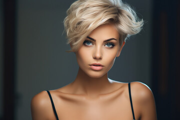 Fototapeta premium Generative AI portrait of fashion model advertising blond brunette hair paint polish coloring hairstyle