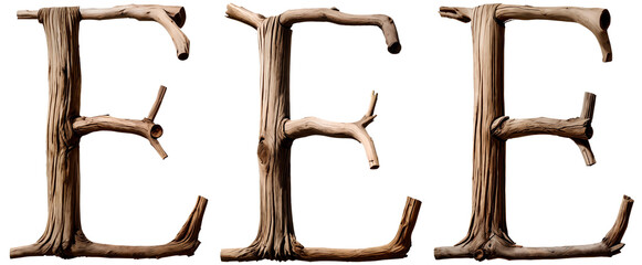 letter E made of old creepy tree branches. for title of horror movie, book, tv show or game. transparent background - obrazy, fototapety, plakaty