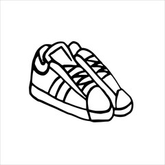 A pair of hand-drawn sneakers. Black and white vector illustration. Isolated objects on a white background.