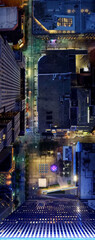 Overhead night photo of downtown Cincinnati, Ohio streets