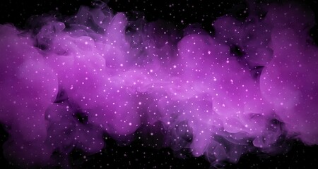 Magenta smoke cloud and sparkles on black background.