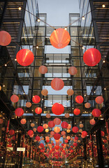 Red and pink chinese lanterms for moon new year in a street of China town (Washington DC USA)