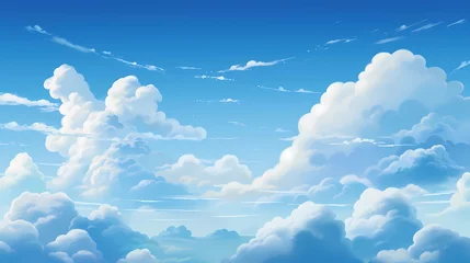 Papier Peint photo Oiseaux sur arbre hand drawn cartoon beautiful sky blue sky white clouds illustration background 