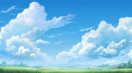 Foto op Canvas hand drawn cartoon beautiful sky blue sky white clouds illustration background  © 俊后生