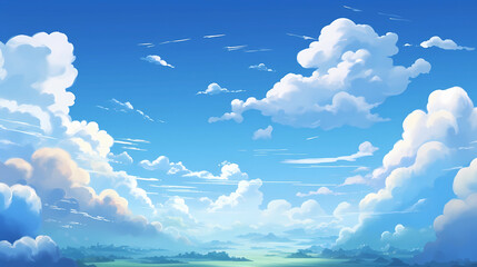 hand drawn cartoon beautiful sky blue sky white clouds illustration background
 - obrazy, fototapety, plakaty