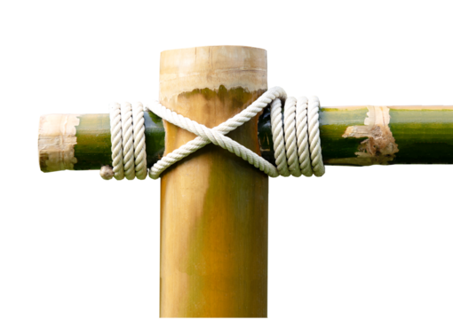 Bamboo frame tied with white rope on the corner isolated on transparent background 