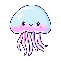 sea jellyfish cute kawaii vector illustration
