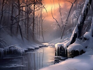 Winter's Elegance, frosty beauty, delicate icicles, calm majesty, made with Generative AI