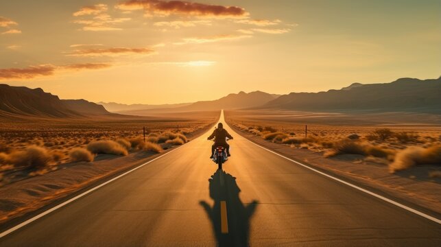 A Motorcyclist Rides On The Road