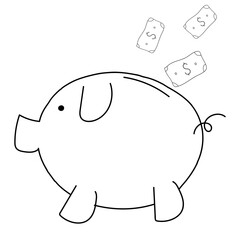 piggy bank with money doodle line