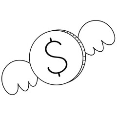 coin with wing doodle line 