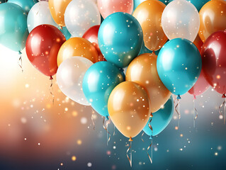 Colorful birthday background with balloons. Generative Ai