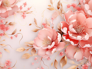 Elegant floral background with beautiful pink flower pattern, luxury marble texture. Generative Ai