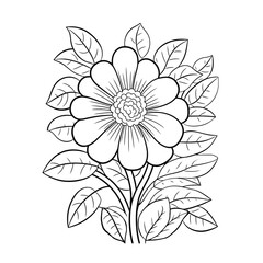 Coloring page for kids, flowers, very simple, cartoon style, white background, thick lines