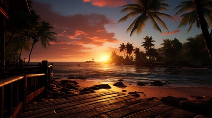 Photorealistic looking at the sunset standing