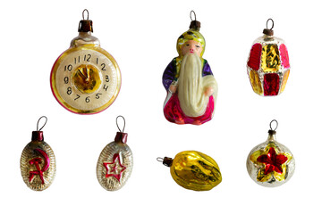 Vintage Handmade Christmas Tree Toys on White Background Isolated PNG