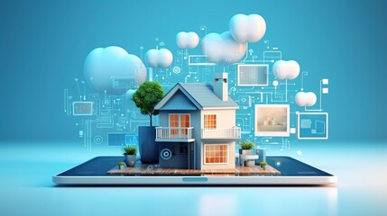 Future of Home Technology: Smart Home with Connected Devices - obrazy, fototapety, plakaty