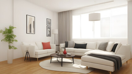 Large luxury modern interiors Living room  3D rendering 