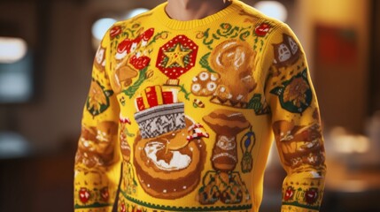 Ugly holiday sweater showing nutritional yeast.Generative AI. - obrazy, fototapety, plakaty