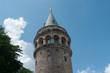 Beautiful angle scenic view of the Galata tower in Istanbul, turkey