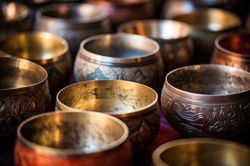 A lot of singing Tibet bowls