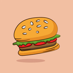Burger icon with long shadow flat style vector illustration.