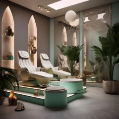 Poster Interior pedicure salon, Pedicure chairs on the podium, With footrest © نيلو ڤر