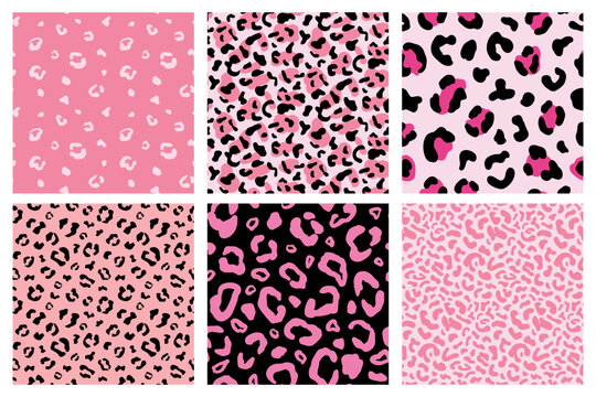 Pink Cheetah Seamless Patterns Set. Leopard Print