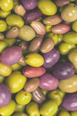 Tasty mix olives background.
