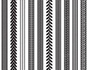 Black prints of tire cars on a white background, seamless pattern