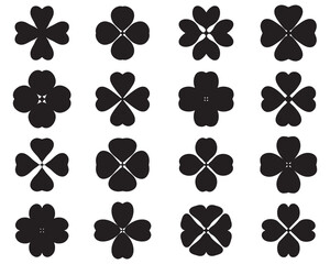 Black silhouettes of four leaf clover on a white background