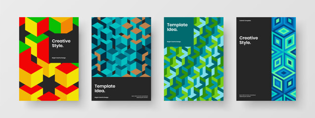 Fototapeta na wymiar Fresh presentation vector design template composition. Creative mosaic hexagons journal cover layout bundle.
