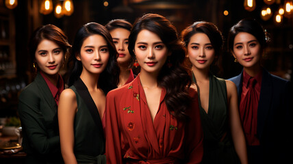 Fototapeta premium beautiful asian woman in elegant wear posing with a beautiful asian women and smile