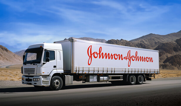 Johnson annd Johnson delivery truck on highway